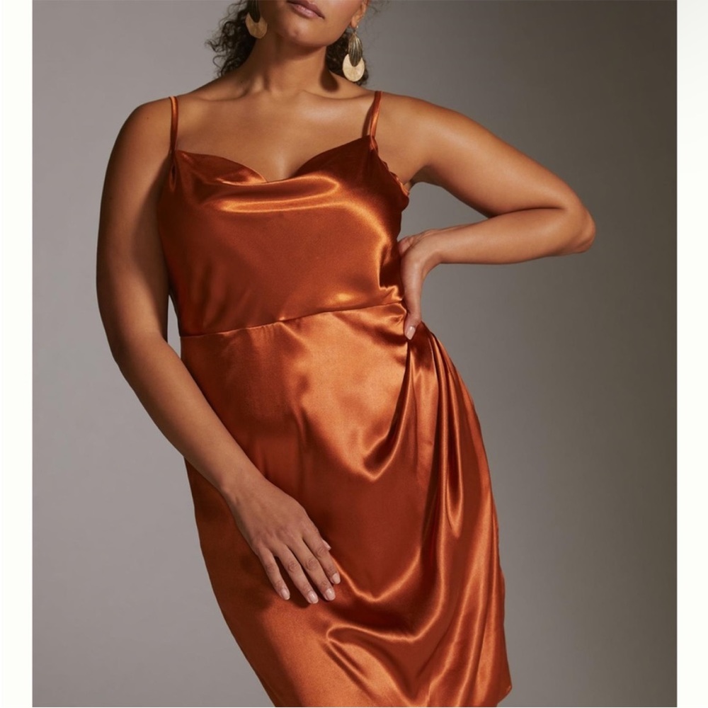 Orange/Rust Cowl Neck Satin Dress